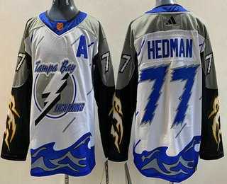 Men%27s Tampa Bay Lightning #77 Victor Hedman White 2022 Reverse Retro Authentic Jersey
